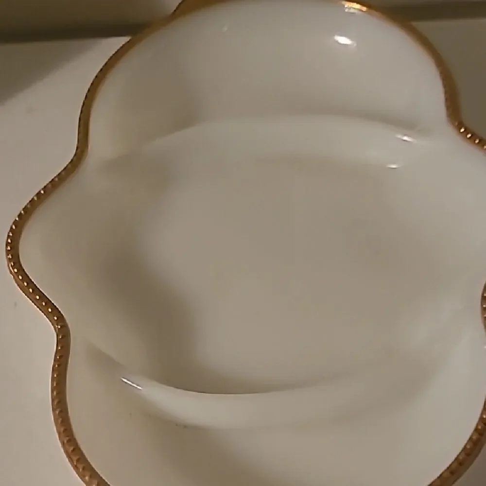 Fire King Elegant White and Gold Trimmed Serving Dish